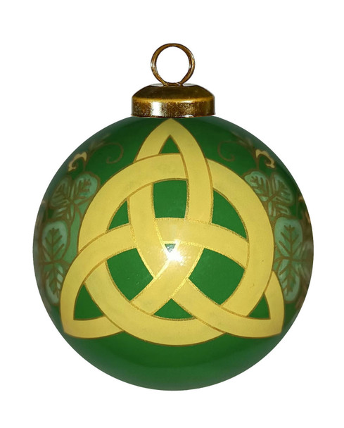 Trinity Knot Hand Painted Yellow And Green Glass Ball Ornament