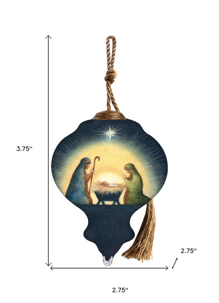 Joy to the World Hand Painted Blue And Brown Glass Finial Ornament