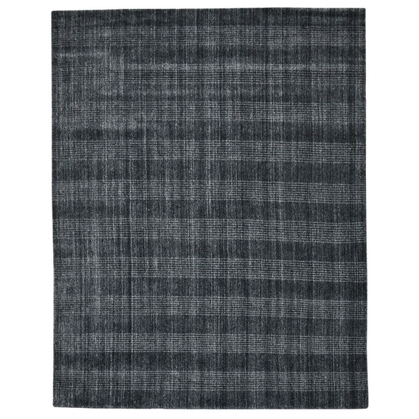 2' X 3' Charcoal And Gray Wool Plaid Hand Woven Area Rug