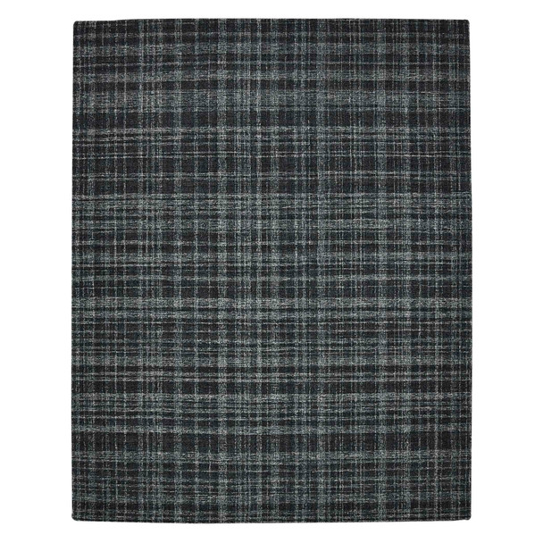 9' X 12' Black Ivory And Charcoal Wool Plaid Hand Tufted Area Rug