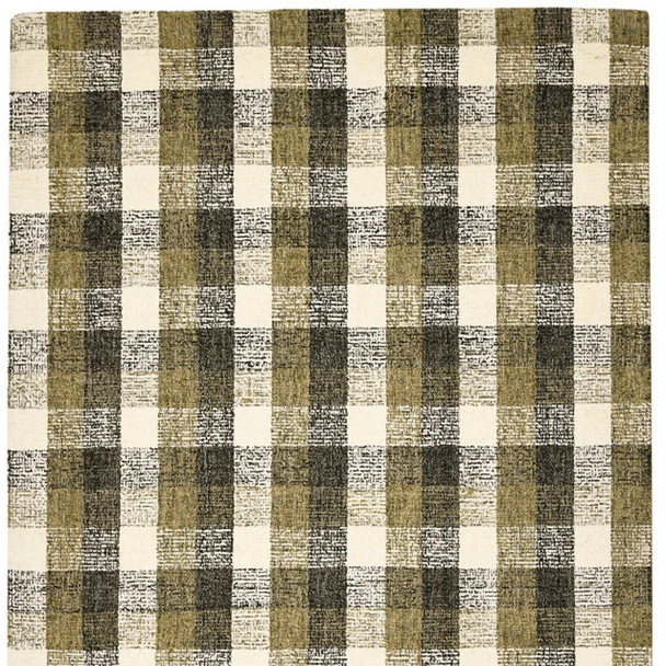 9' X 13' Charcoal Khaki And Ivory Wool Plaid Hand Tufted Area Rug
