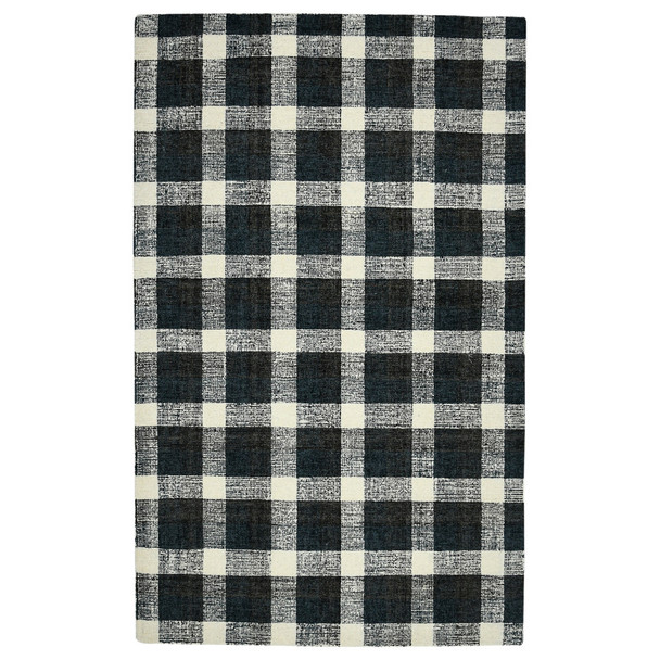 9' X 13' Charcoal And Ivory Wool Plaid Hand Tufted Area Rug