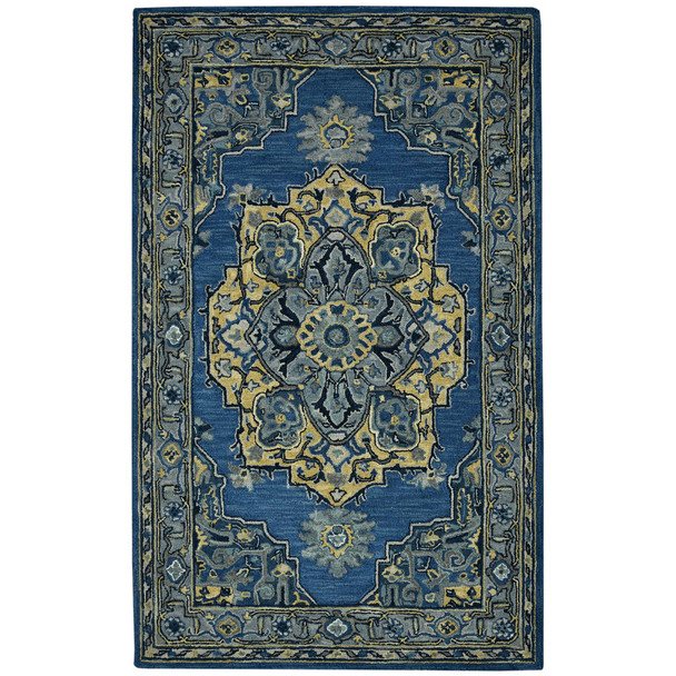 5' X 8' Teal And Gray Wool Medallion Hand Tufted Area Rug