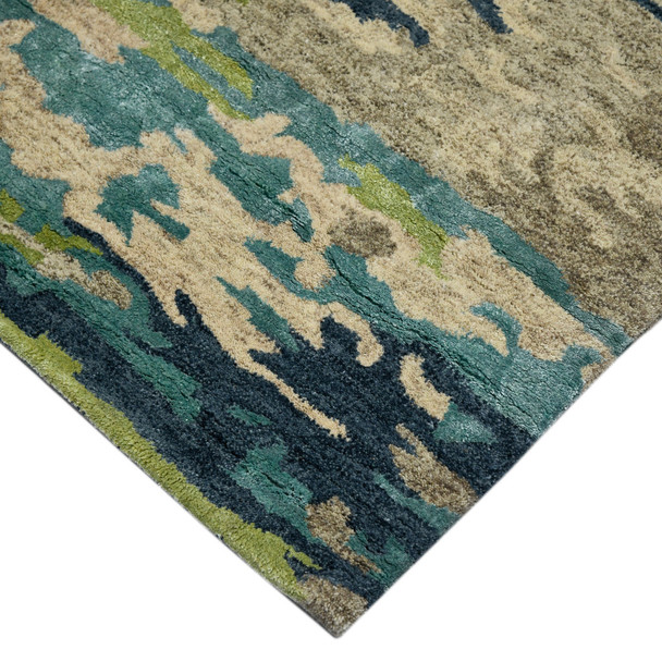 8' X 10' Sand And Green Wool Abstract Hand Tufted Area Rug