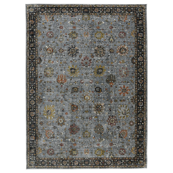 8' X 11' Black Gray And Brown Floral Medallion Area Rug