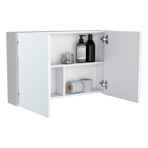 32" White Wood Wall Mounted Double Door Medicine Cabinet