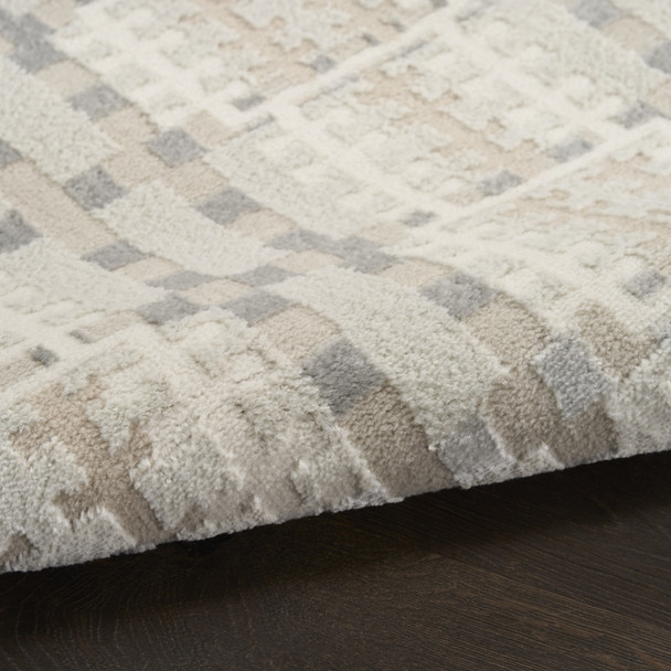 6' Ivory Tan And Gray Geometric Runner Rug