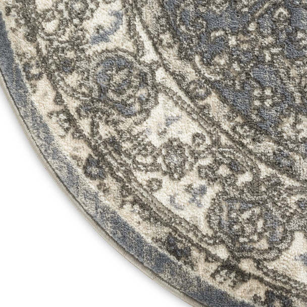 8' Blue Floral Power Loom Round Rug