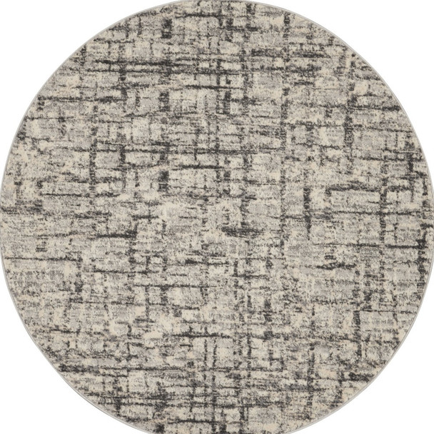 4' Gray Abstract Power Loom Round Rug