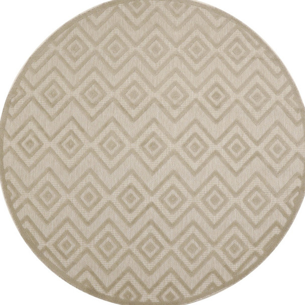 8' Cream Round Geometric Indoor Outdoor Area Rug