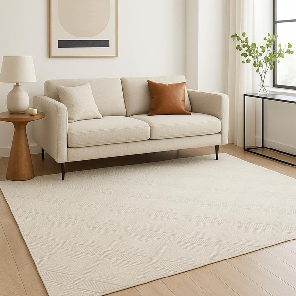 5' X 7' Ivory Geometric Area Rug