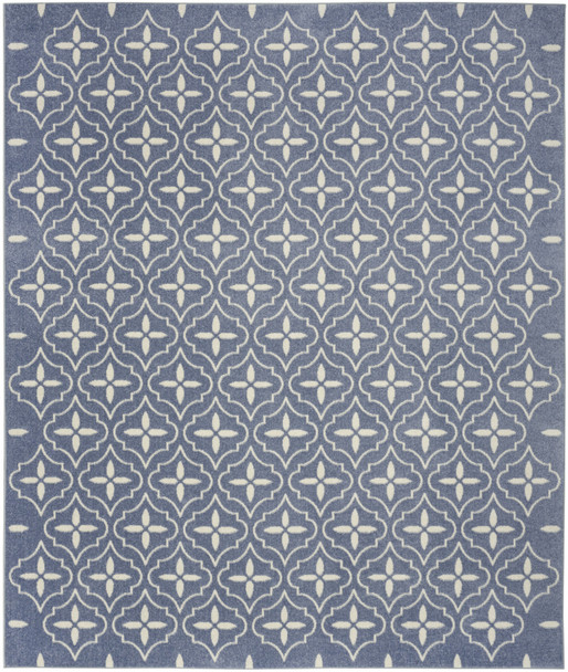 6' X 9' Blue And Ivory Geometric Indoor Outdoor Area Rug