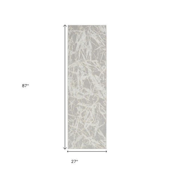 7' Gray Abstract Power Loom Runner Rug