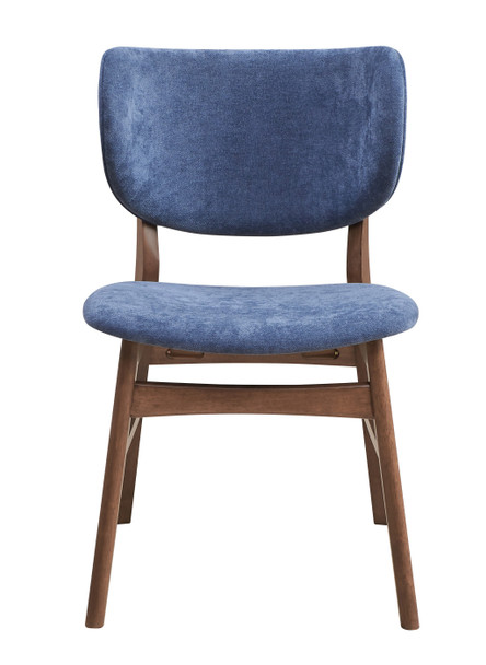 Set of Two Blue and Brown Fabric Open Back Dining Side Chairs