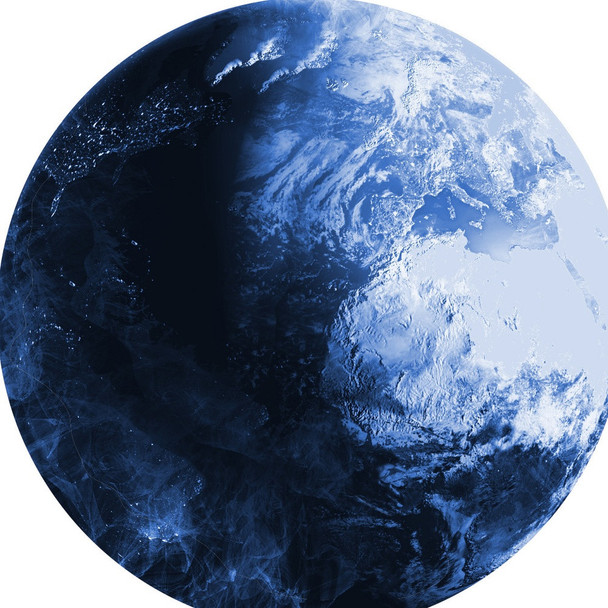 5' Blue And Light Blue Earth Youthful Washable Round Rug