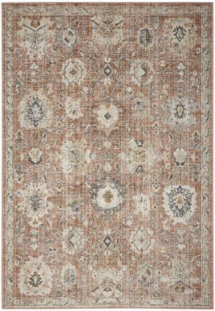 6' X 9' Red Floral Distressed Area Rug