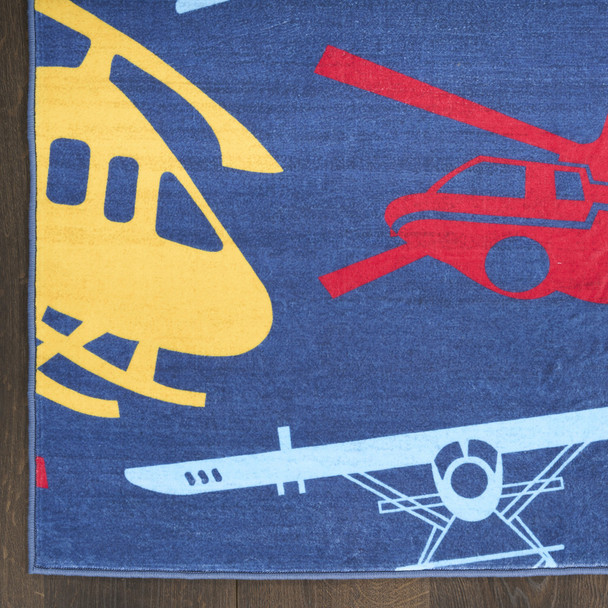5' X 7' Blue Yellow And Red Helicopter Youthful Washable Area Rug