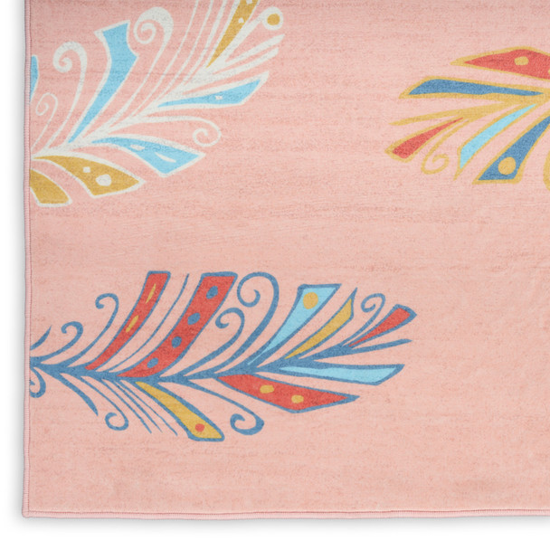 5' X 7' Coral And Aqua Feathers Youthful Washable Area Rug