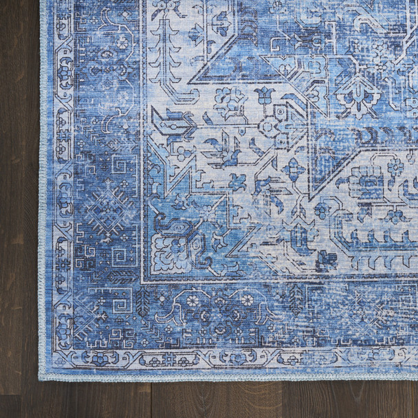 9' X 12' Blue Floral Distressed Area Rug