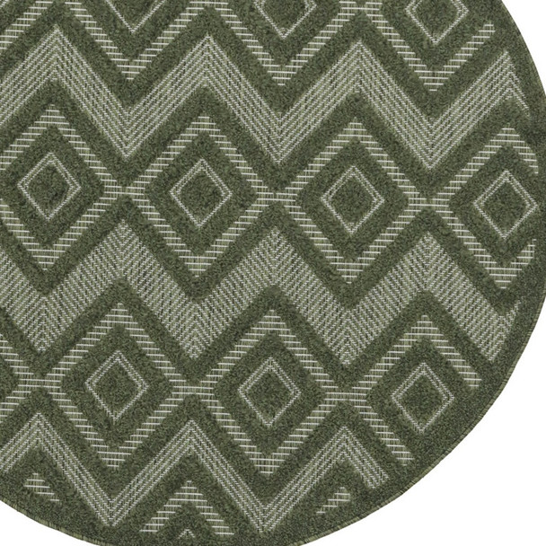 4' Dark Green And Light Green Round Geometric Indoor Outdoor Area Rug