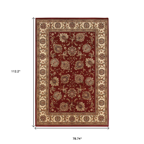 7' X 10' Red And Ivory Oriental Area Rug