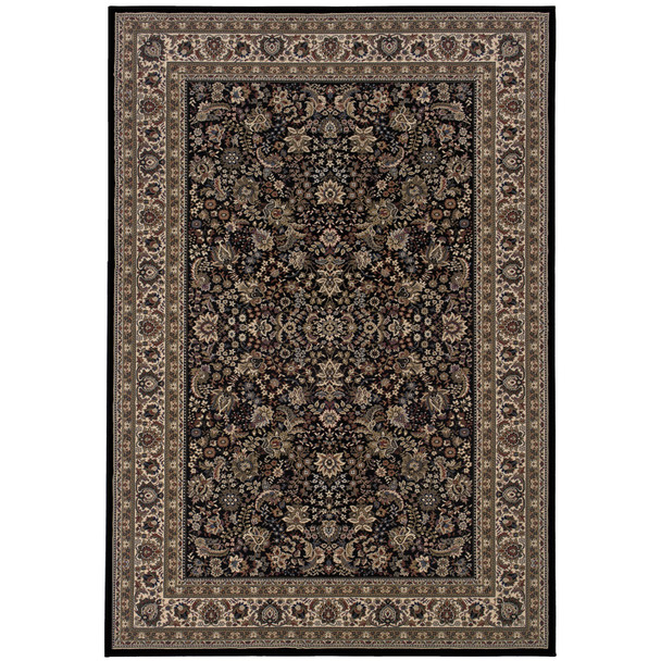 5' X 8' Black And Ivory Oriental Area Rug