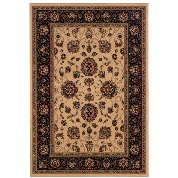 10' X 13' Ivory And Black Oriental Area Rug