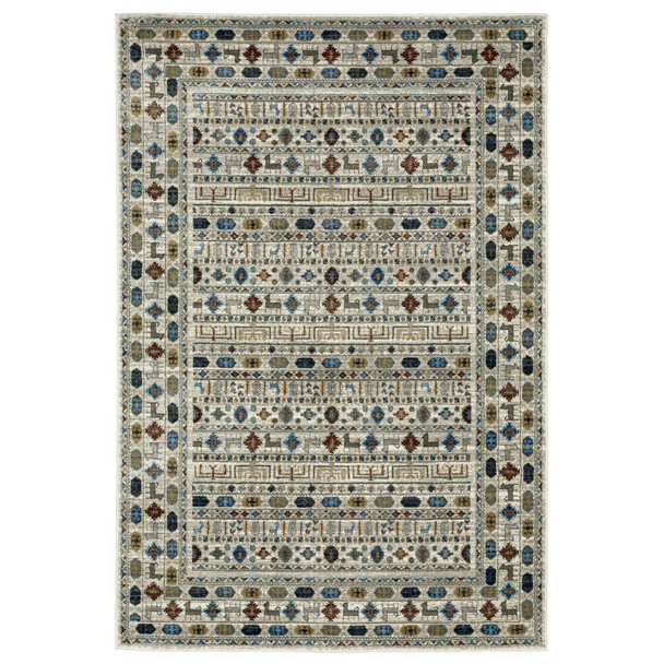 8' X 10' Ivory Tan And Gray Tribal Area Rug