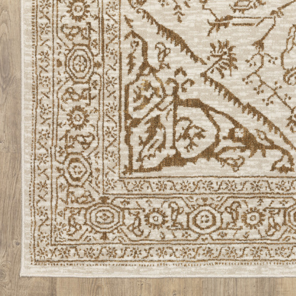 7' X 10' Ivory And Gold Oriental Area Rug