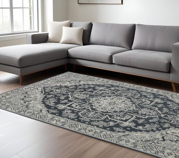 10' X 13' Blue And Gray Oriental Area Rug