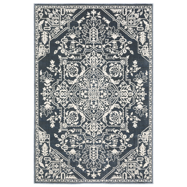 8' X 11' Blue And Ivory Oriental Area Rug