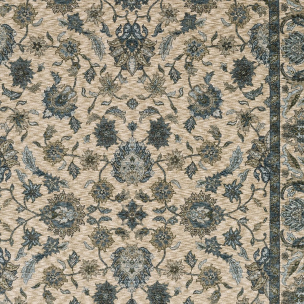 10' X 13' Beige And Blue Oriental Area Rug With Fringe