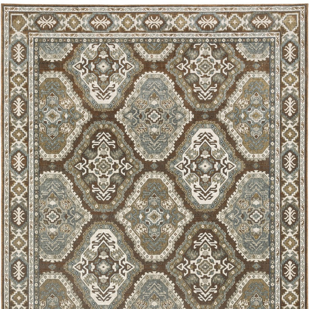 8' X 11' Ivory And Blue Medallion Area Rug