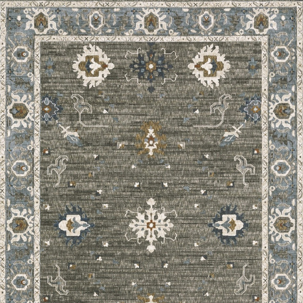 7' X 10' Blue Ivory And Gray Oriental Area Rug