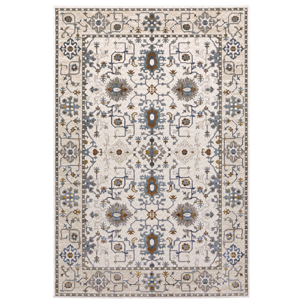 7' X 10' Ivory And Blue Oriental Area Rug