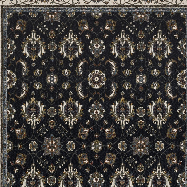 5' X 8' Blue And Ivory Oriental Area Rug With Fringe