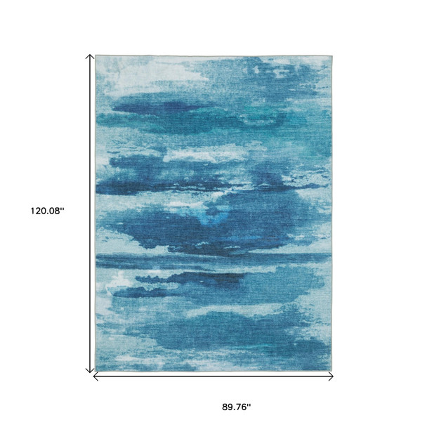 8' X 10' Sky Blue And Ivory Abstract Distressed Area Rug