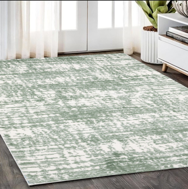 5' X 8' Green And Ivory Abstract Area Rug