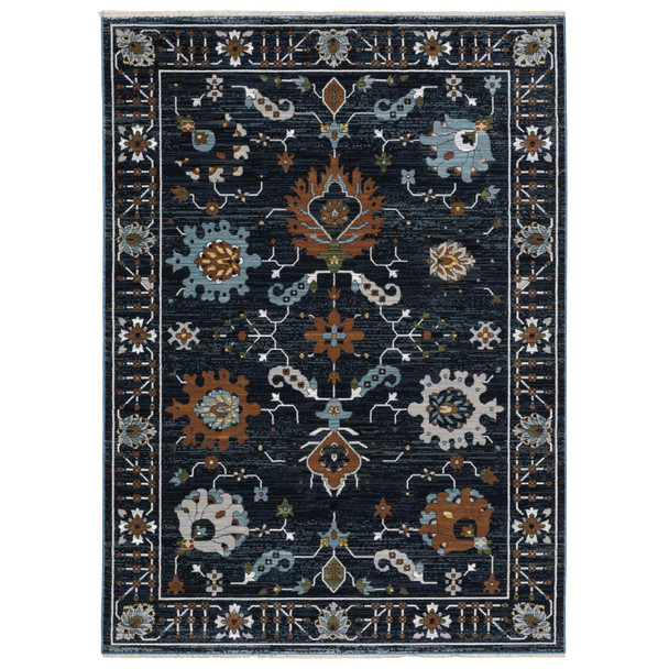 5' X 8' Rust And Black Oriental Area Rug With Fringe