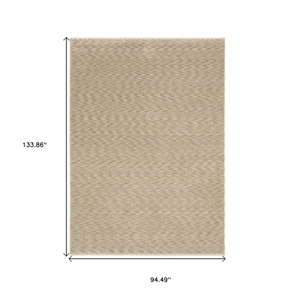 8' X 11' Beige And Tan Striped Area Rug With Fringe