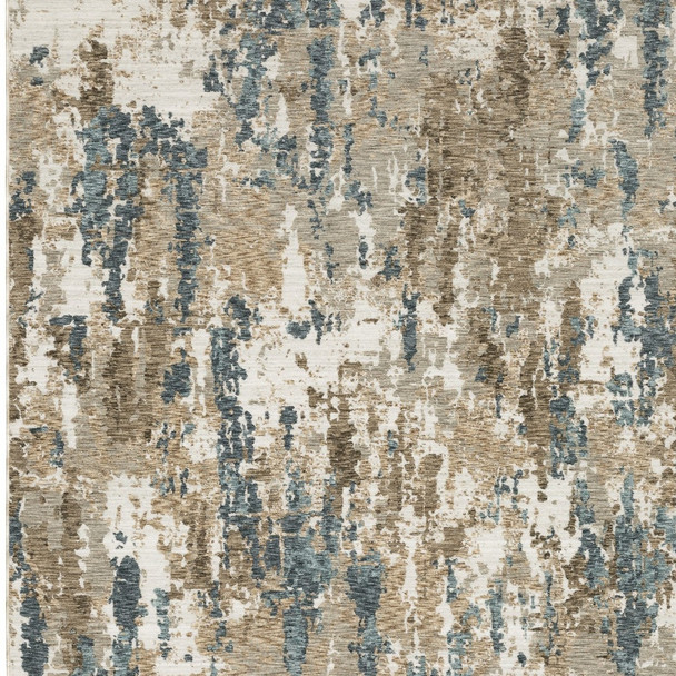 8' X 11' Beige Ivory And Teal Abstract Area Rug With Fringe