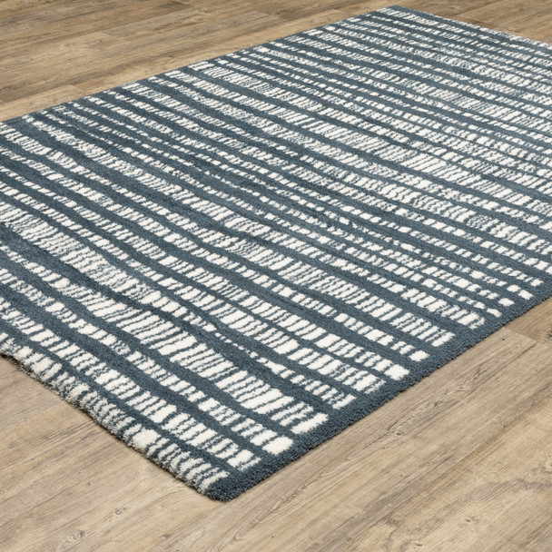 2' X 3' Teal And Ivory Striped Distressed Area Rug