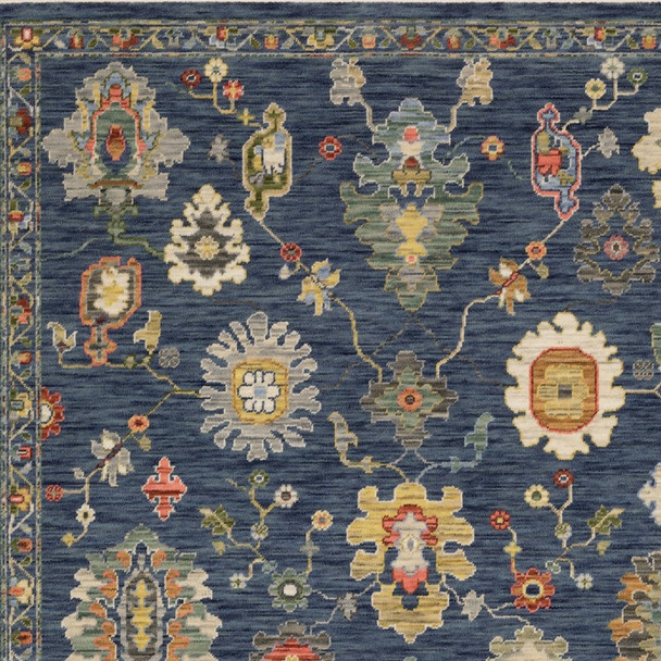 3' X 5' Blue Red And Ivory Oriental Area Rug With Fringe