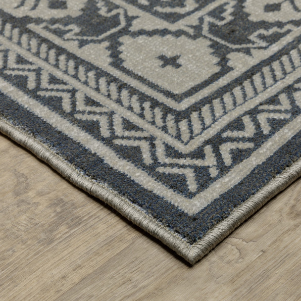 8' Blue And Gray Medallion Runner Rug