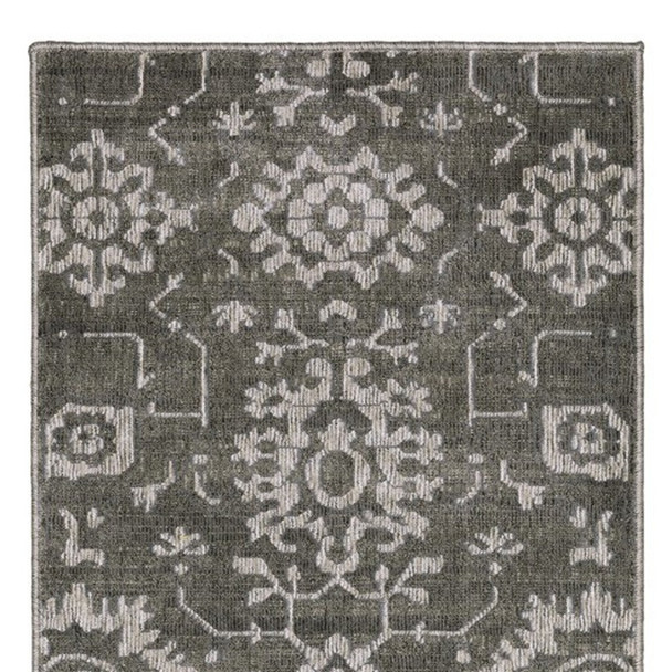 8' Gray And Ivory Oriental Runner Rug