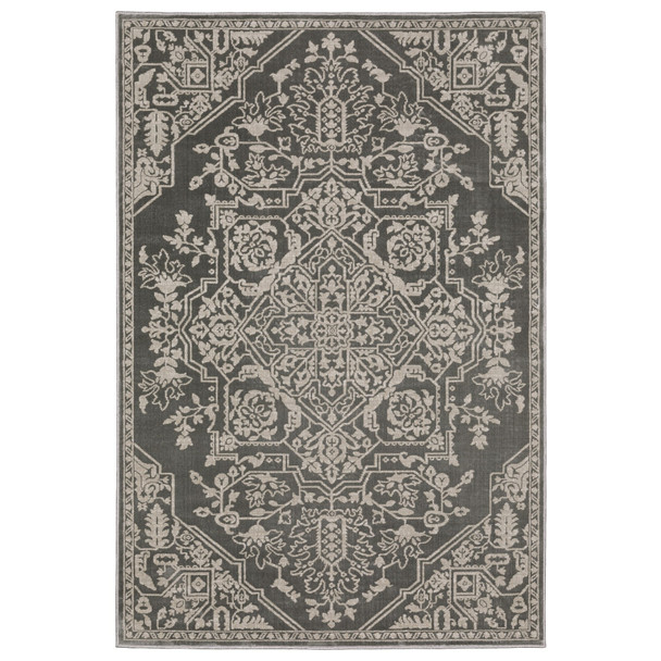 5' X 8' Gray And Light Gray Oriental Area Rug
