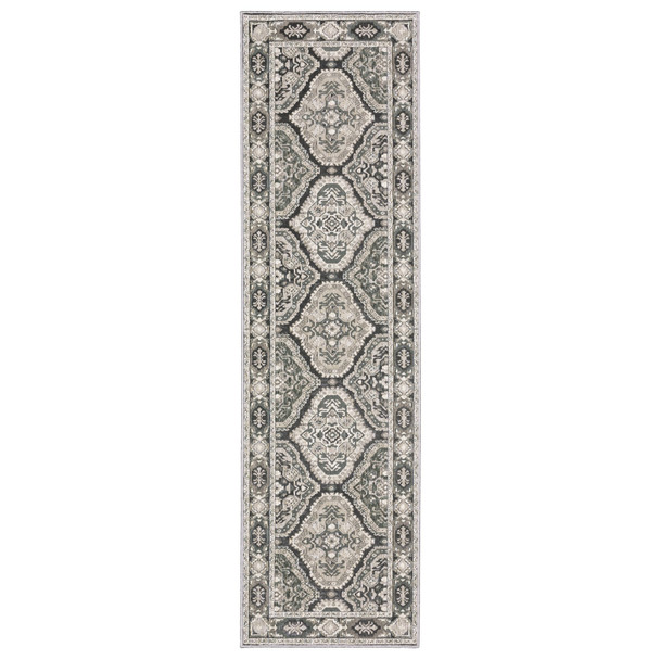 8' Ivory And Blue Medallion Runner Rug