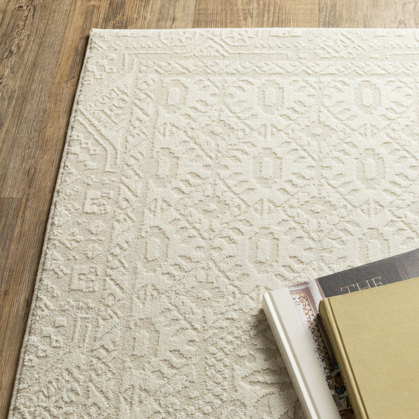 7' X 10' Ivory And Beige Medallion Area Rug