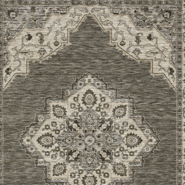 5' X 8' Gray And Beige Medallion Area Rug With Fringe