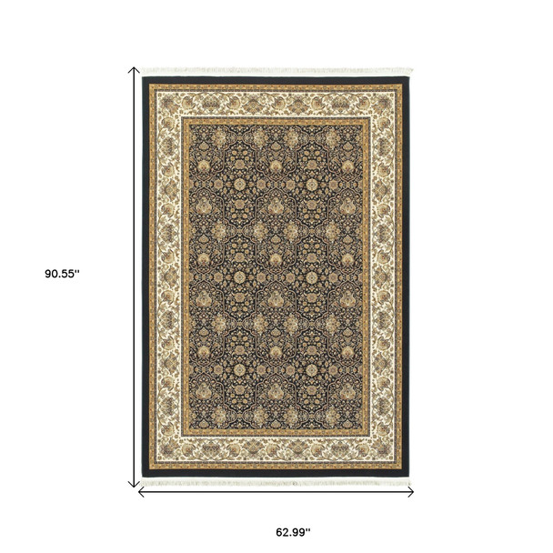5' X 8' Ivory Oriental Area Rug With Fringe